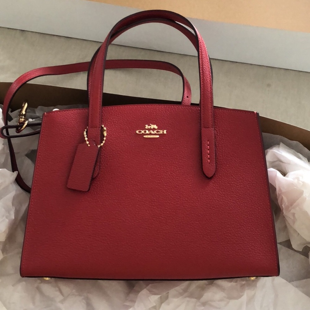 Coach handbag with detachable strap, RED